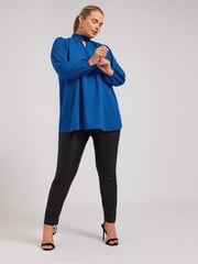Yours Curve Blue London Long Sleeve Keyhole Blouse - Image 3 of 6