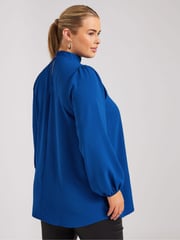 Yours Curve Blue London Long Sleeve Keyhole Blouse - Image 4 of 6