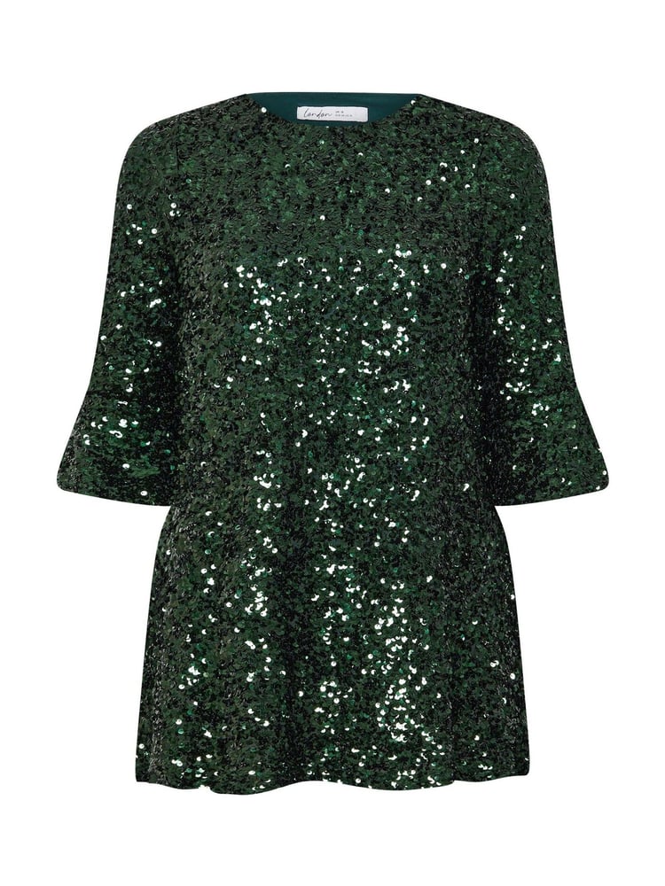 Yours Curve Green London Sequin Flute Sleeve Top - Image 5 of 5