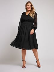 Yours Curve Black London Dobby Shirred Waist Dress - Image 2 of 5