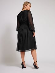 Yours Curve Black London Dobby Shirred Waist Dress - Image 4 of 5