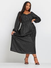 Yours Curve Black/Silver Spot Chiffon Foil Maxi Dress - Image 1 of 5