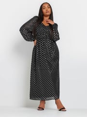 Yours Curve Black/Silver Spot Chiffon Foil Maxi Dress - Image 2 of 5