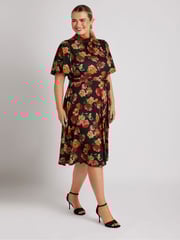 Yours Curve Black London High Neck Belted Skater Dress - Image 4 of 5