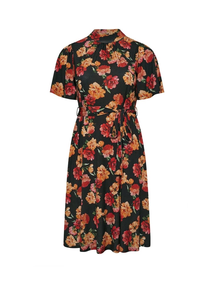 Yours Curve Black London High Neck Belted Skater Dress - Image 5 of 5