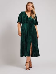 Yours Curve Green London Crushed Velvet Wrap Dress - Image 4 of 6