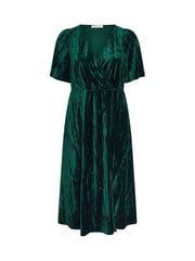 Yours Curve Green London Crushed Velvet Wrap Dress - Image 6 of 6