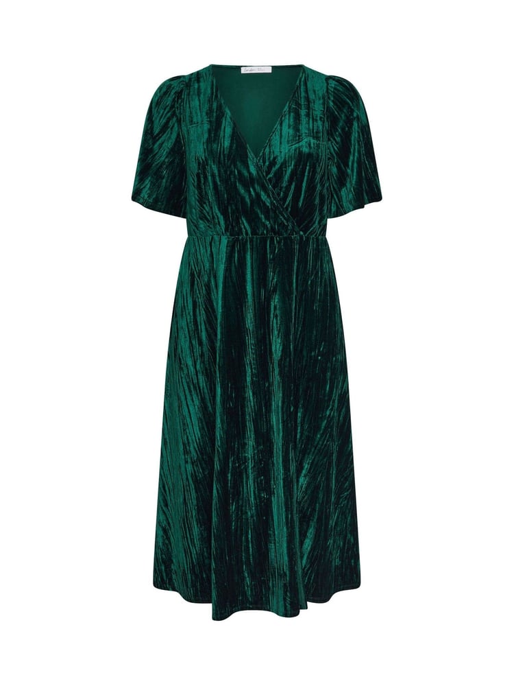 Yours Curve Green London Crushed Velvet Wrap Dress - Image 6 of 6