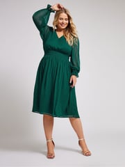 Yours Curve Green London Dobby Shirred Waist Dress - Image 2 of 5
