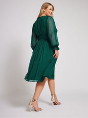 Yours Curve Green London Dobby Shirred Waist Dress - Image 3 of 5