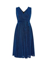 Yours Curve Blue London Metallic Wrap Skater Dress - Image 6 of 6