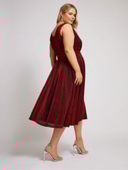 Yours Curve Red London Metallic Wrap Skater Dress - Image 5 of 7