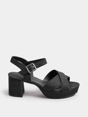 Yours Curve Black Wide Fit Extra Wide Fit Glitter Cross-Over Strap Heels - Image 2 of 5