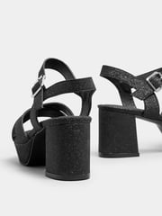 Yours Curve Black Wide Fit Extra Wide Fit Glitter Cross-Over Strap Heels - Image 4 of 5