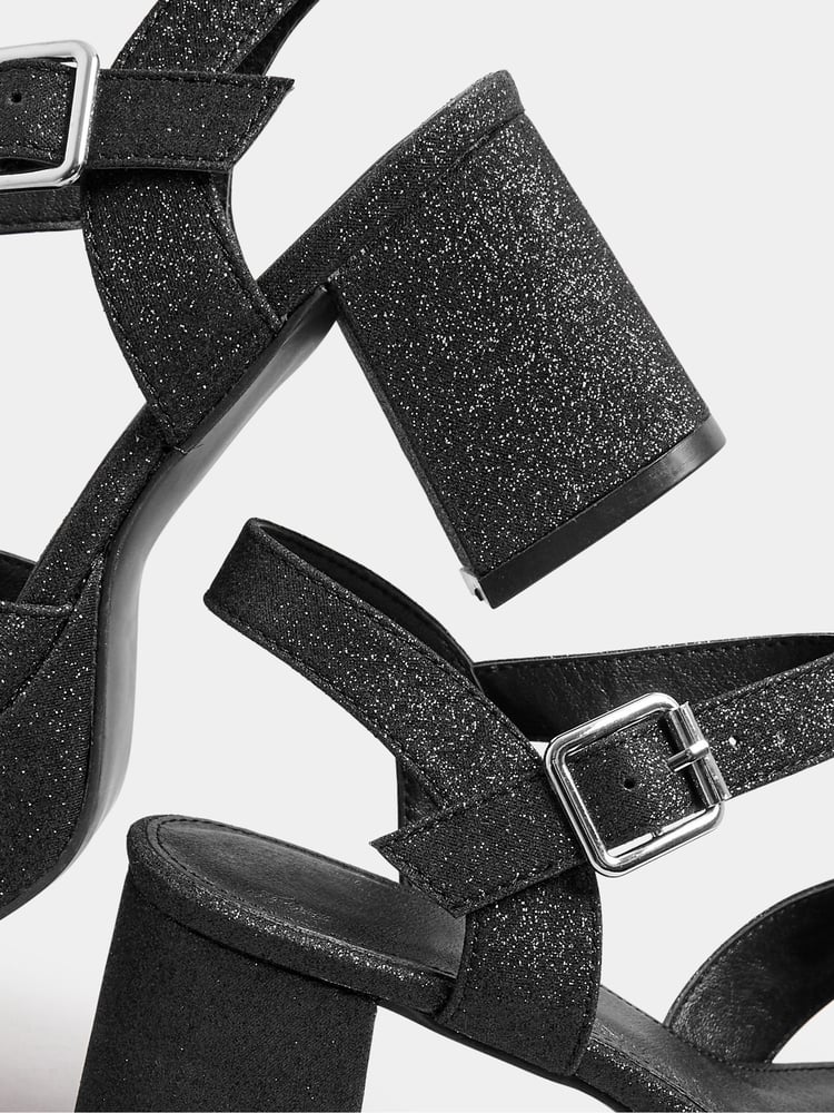 Yours Curve Black Wide Fit Extra Wide Fit Glitter Cross-Over Strap Heels - Image 5 of 5