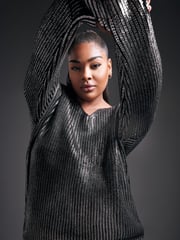 Yours Curve Black Foil Knit Jumper - Image 2 of 6