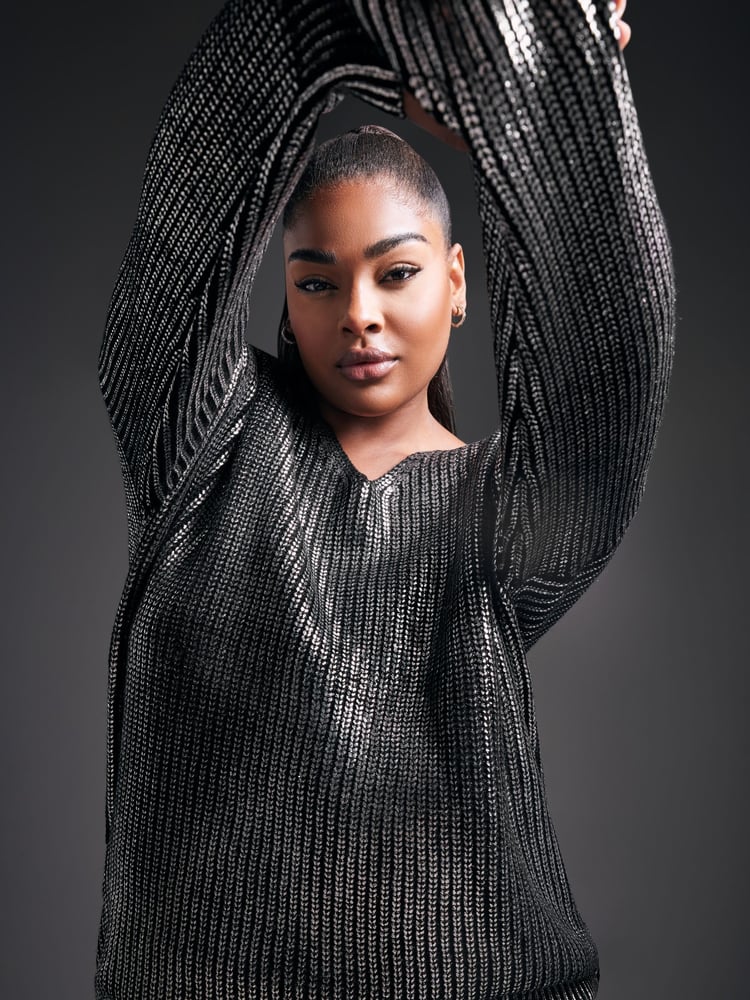 Yours Curve Black Foil Knit Jumper - Image 2 of 6