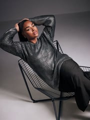 Yours Curve Black Foil Knit Jumper - Image 3 of 6