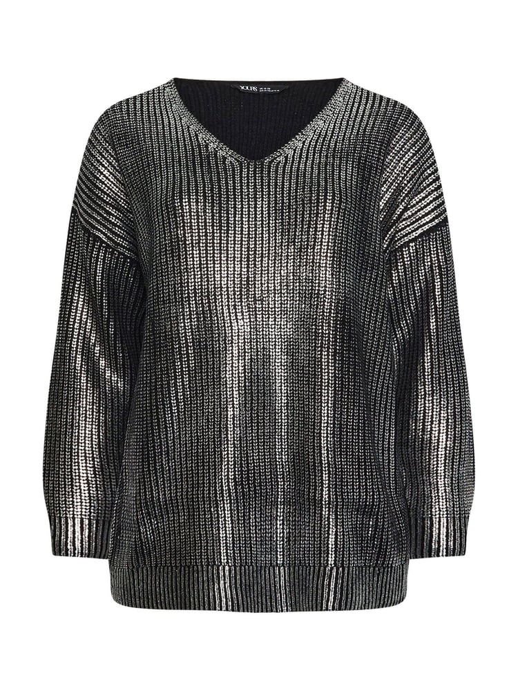 Yours Curve Black Foil Knit Jumper - Image 6 of 6