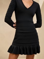 Lipsy Black Knitted V-Neck Stitch Detail Mini Dress - Image 3 of 4