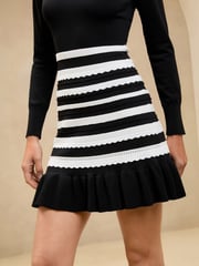 Lipsy Black/White Knitted Scalloped Stripe Stitch Mini Dress - Image 2 of 5