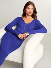 Lipsy Blue Knitted Cable Ribbed Detail Bodycon Midi Dress - Image 2 of 4