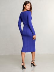 Lipsy Blue Knitted Cable Ribbed Detail Bodycon Midi Dress - Image 4 of 4