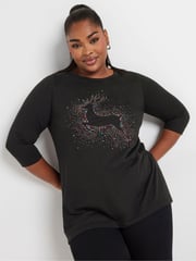 Yours Curve Black Reindeer Novelty T-Shirt - Image 1 of 5