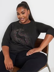 Yours Curve Black Reindeer Novelty T-Shirt - Image 4 of 5