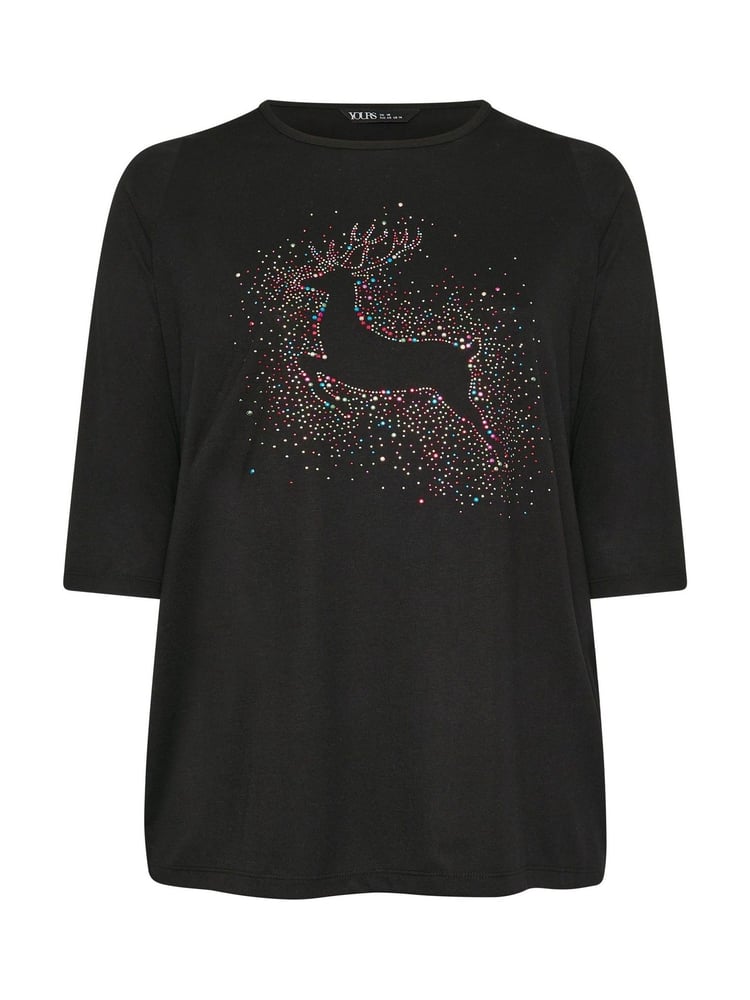 Yours Curve Black Reindeer Novelty T-Shirt - Image 5 of 5