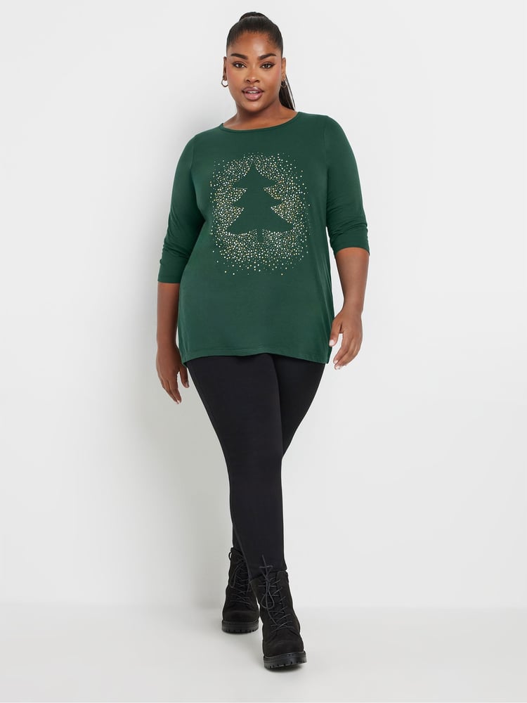 Yours Curve Green Christmas Tree Novelty T-Shirt - Image 2 of 5