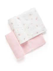 Purebaby Pink 100% Cotton Muslin Wraps 2 Pack - Image 1 of 2