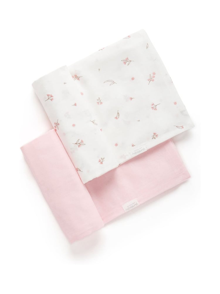 Purebaby Pink 100% Cotton Muslin Wraps 2 Pack - Image 1 of 2