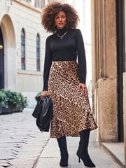 Sosandar Brown Leopard Print Satin Slip Skirt - Image 2 of 5