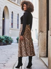 Sosandar Brown Leopard Print Satin Slip Skirt - Image 4 of 5