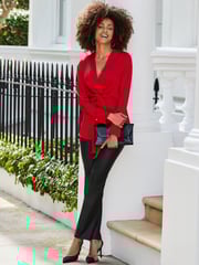 Sosandar Red Satin Pleated Wrap Top - Image 2 of 5