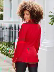 Sosandar Red Satin Pleated Wrap Top - Image 5 of 5