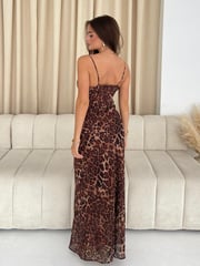 Girl In Mind Brown Mimi Leopard Slip Maxi Dress - Image 2 of 4