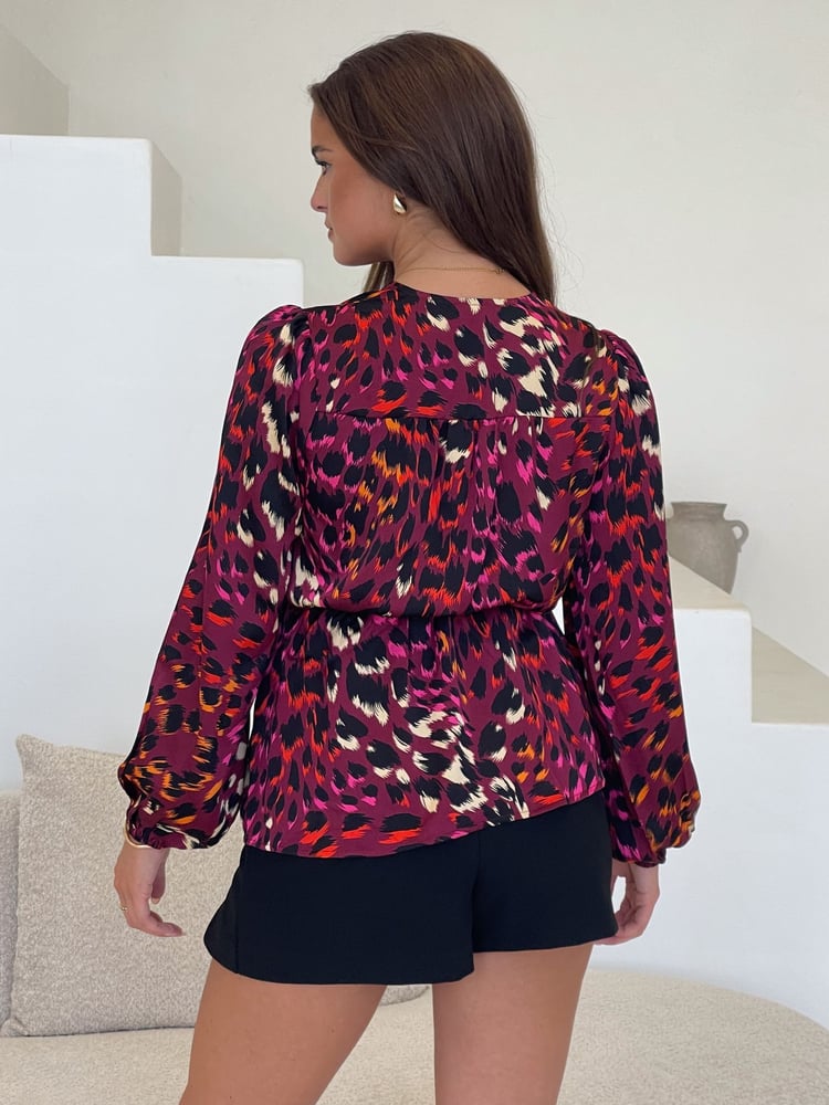 Girl In Mind Red Gabriella Animal Long Sleeve Top - Image 4 of 4