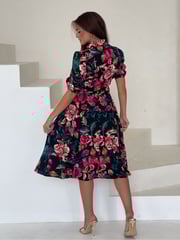 Girl In Mind Black Red Floral Holland Floral Collar Midi Dress - Image 4 of 4