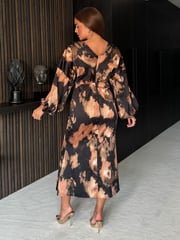 Girl In Mind Brown London V-Neck Long Sleeve Maxi Dress - Image 3 of 4