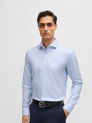 BOSS Blue Slim-Fit Structured 100% Cotton Shirt - Image 1 of 6