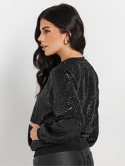 PixieGirl Petite Black Sequin Bomber Jacket - Image 2 of 4