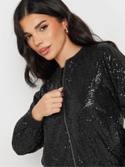 PixieGirl Petite Black Sequin Bomber Jacket - Image 3 of 4