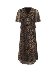 PixieGirl Petite Brown Animal Mesh Frill Midi Dress - Image 5 of 5