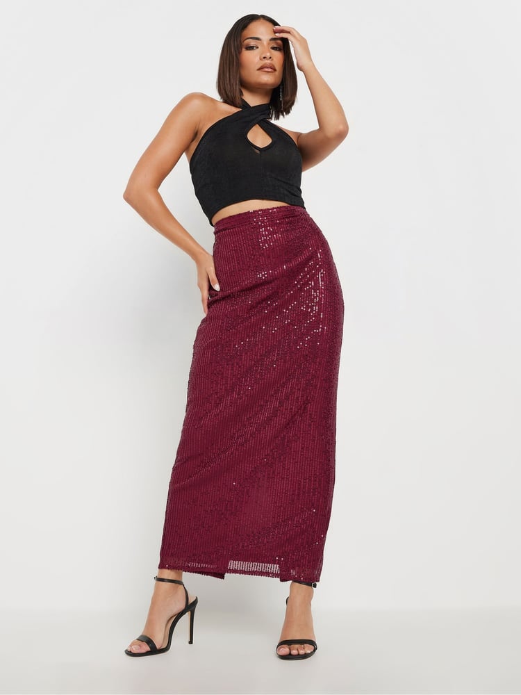 PixieGirl Petite Red Sequin Maxi Skirt - Image 1 of 5