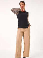 Roman Natural Contrast Animal Print Mesh Stretch Top - Image 3 of 6