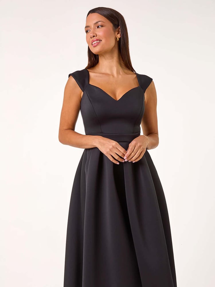 Roman Black Sweetheart Scuba Skater Midi Dress - Image 1 of 6