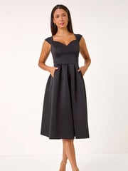 Roman Black Sweetheart Scuba Skater Midi Dress - Image 3 of 6