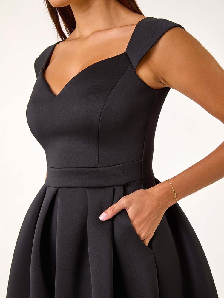 Roman Black Sweetheart Scuba Skater Midi Dress - Image 6 of 6